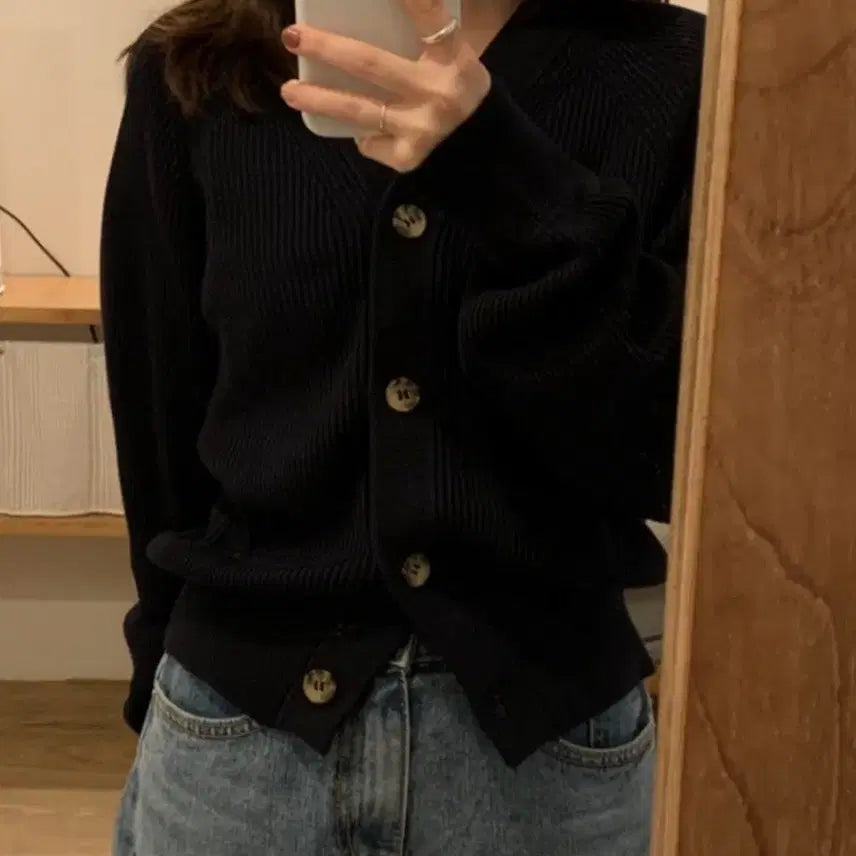 [BUNJANG] COS Organic Cotton Ribbed V-Neck Cardigan / (스테디셀러) 코스 COS 오가닉 코튼 리브드 가디건 S