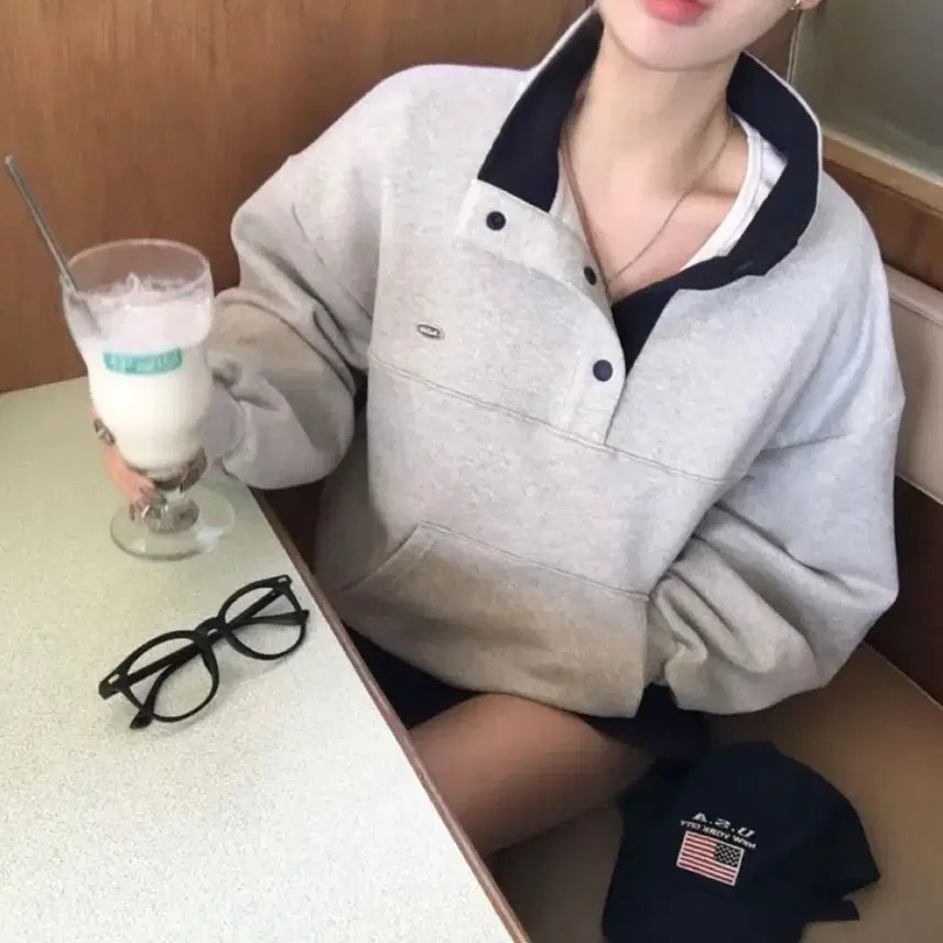 [BUNJANG] Gray Anorak Sweatshirt / 회색 아노락 맨투맨 얕기모 급처