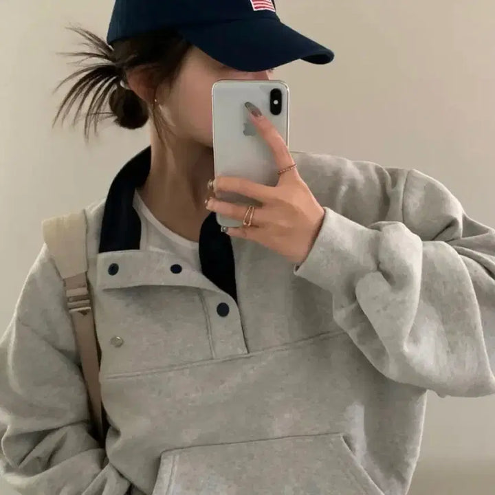 [BUNJANG] Gray Anorak Sweatshirt / 회색 아노락 맨투맨 얕기모 급처