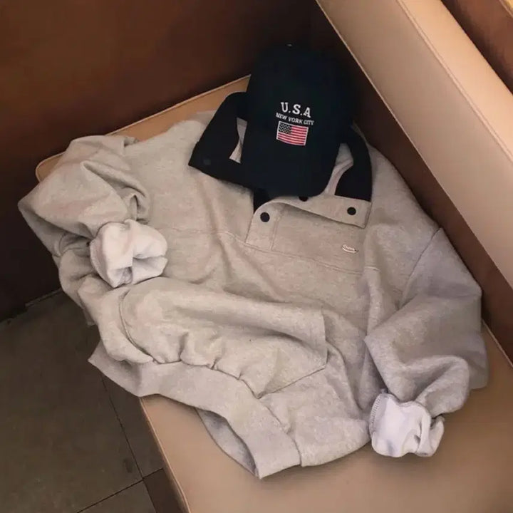 [BUNJANG] Gray Anorak Sweatshirt / 회색 아노락 맨투맨 얕기모 급처