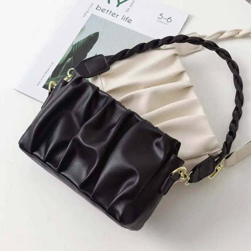 [BUNJANG] Black Ruched Shoulder Bag / 존예 셔링 블랙 숄더백 급처