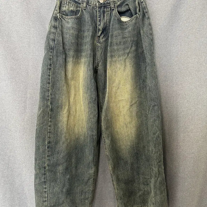 [BUNJANG] S-BIN Washed Wide Denim Pants / 새) S-BIN 워싱 와이드 데님 팬츠