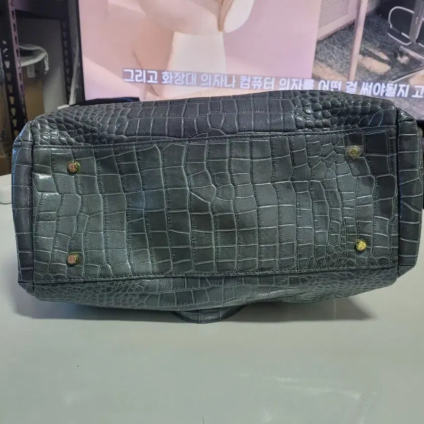[BUNJANG] Elcanto Gray Crocodile Pattern Tote Bag / 엘칸토 회색 악어 패턴 토트백