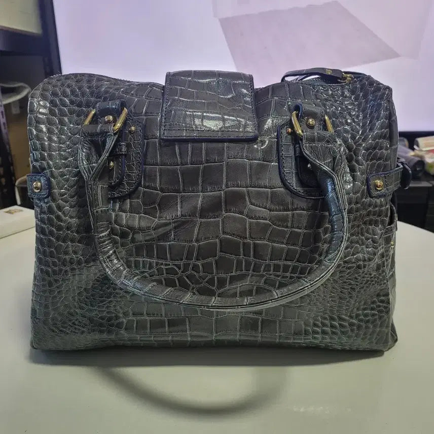 [BUNJANG] Elcanto Gray Crocodile Pattern Tote Bag / 엘칸토 회색 악어 패턴 토트백