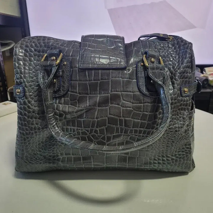 [BUNJANG] Elcanto Gray Crocodile Pattern Tote Bag / 엘칸토 회색 악어 패턴 토트백