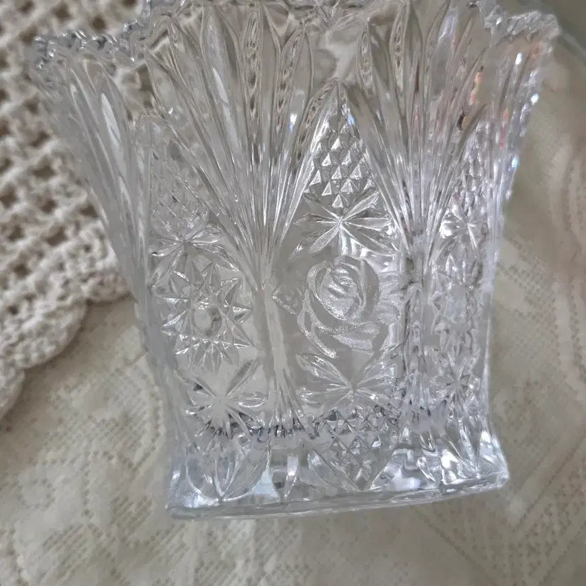 [BUNJANG] Vintage Crystal Tealight Holder Vase / 빈티지 크리스탈 티라이트 투명 잔 미니 화병