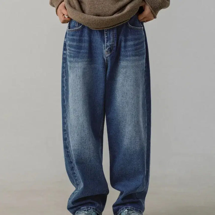 [BUNJANG] Rugged House Autumn Cat Washing Wide Denim Jeans (Size 2) / 러기드하우스 어텀 캣워싱 와이드데님 진청