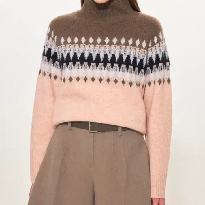 [BUNJANG] Time Cashmere Blend Fair Isle Turtleneck Knit / 한섬 타임 캐시미어 블렌드 페어 아일 터틀넥 니트