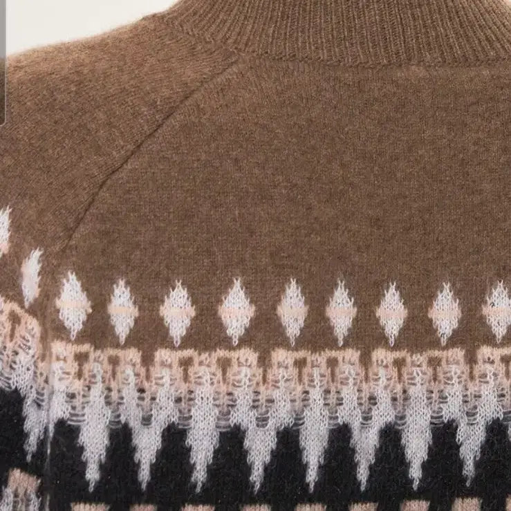 [BUNJANG] Time Cashmere Blend Fair Isle Turtleneck Knit / 한섬 타임 캐시미어 블렌드 페어 아일 터틀넥 니트