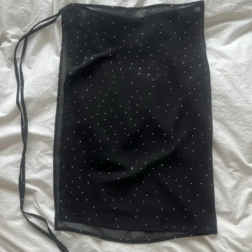 [BUNJANG] Layered Wrap Dot Skirt / 블랙 레이어드 랩 도트 스커트 (큐빅)