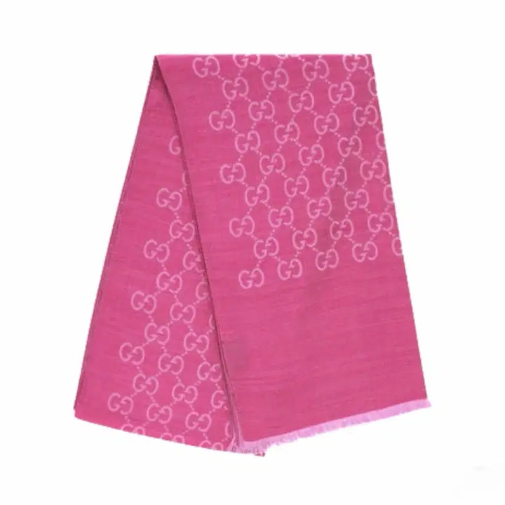 [BUNJANG] Gucci GG Logo Jacquard Wool Silk Scarf Pink / 구찌 GG 로고 자카드 울 실크 핑크 스카프