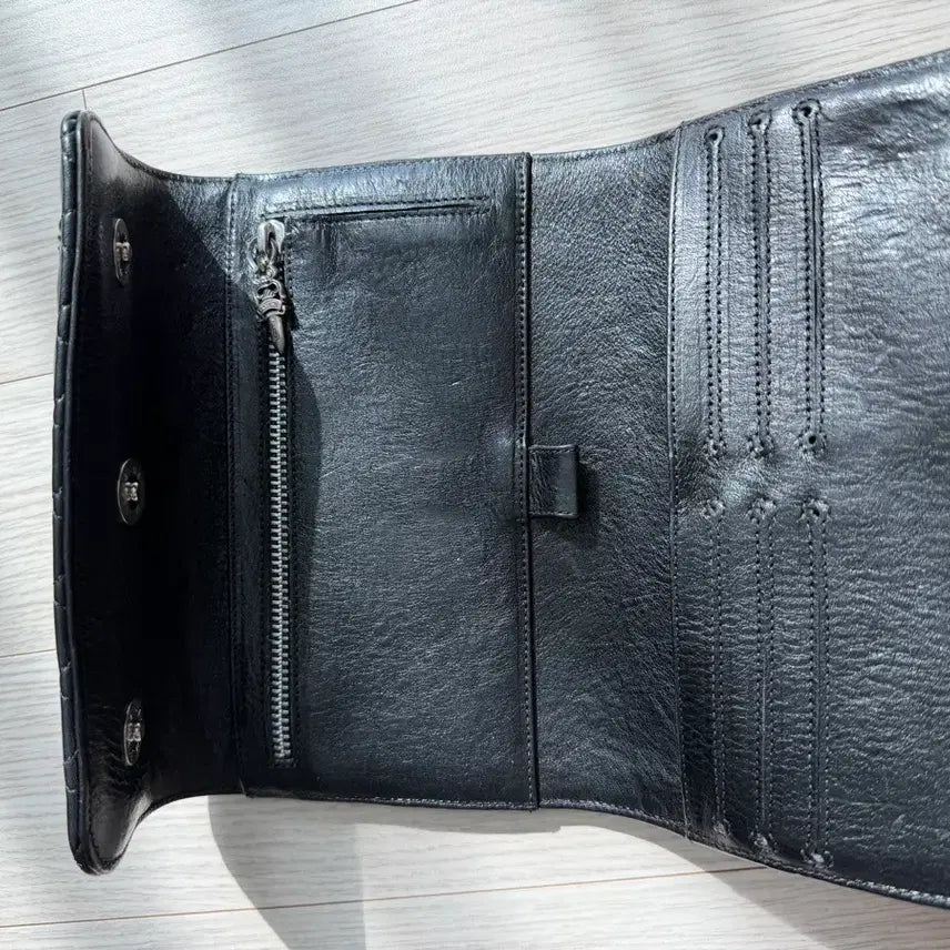 [BUNJANG] Chrome Hearts Wave Quilted Leather Wallet (Long) / 크롬하츠 웨이브 퀼팅 레더 월렛 블랙 (장지갑)