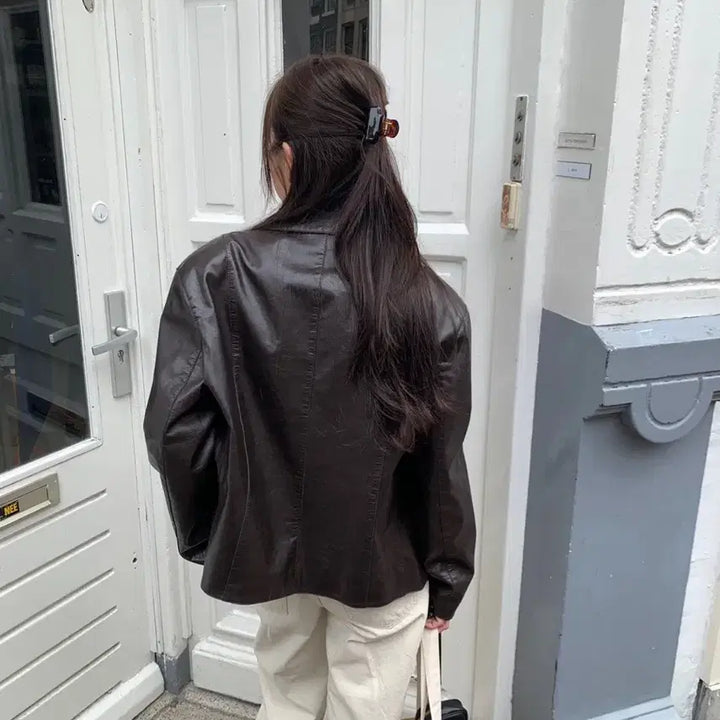 [BUNJANG] Underson Leather Jacket (Brown) / 언더슨 가죽자켓