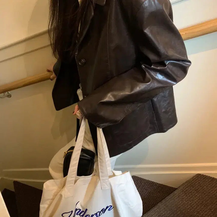 [BUNJANG] Underson Leather Jacket (Brown) / 언더슨 가죽자켓
