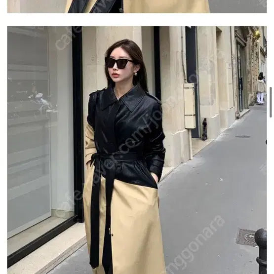 [BUNJANG] BRON Two-Tone Leather Trench Coat / 브론 배색 반반 레더트렌치코트