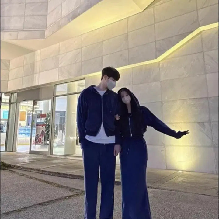 [BUNJANG] Mayyun Navy Microfiber Training Set / 메이윤 양면 극세사 네이비 트레이닝복 (숏 후집 + 롱스커트)