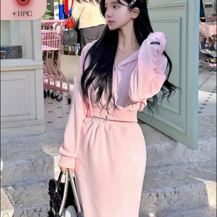 [BUNJANG] Mayyun Navy Microfiber Training Set / 메이윤 양면 극세사 네이비 트레이닝복 (숏 후집 + 롱스커트)