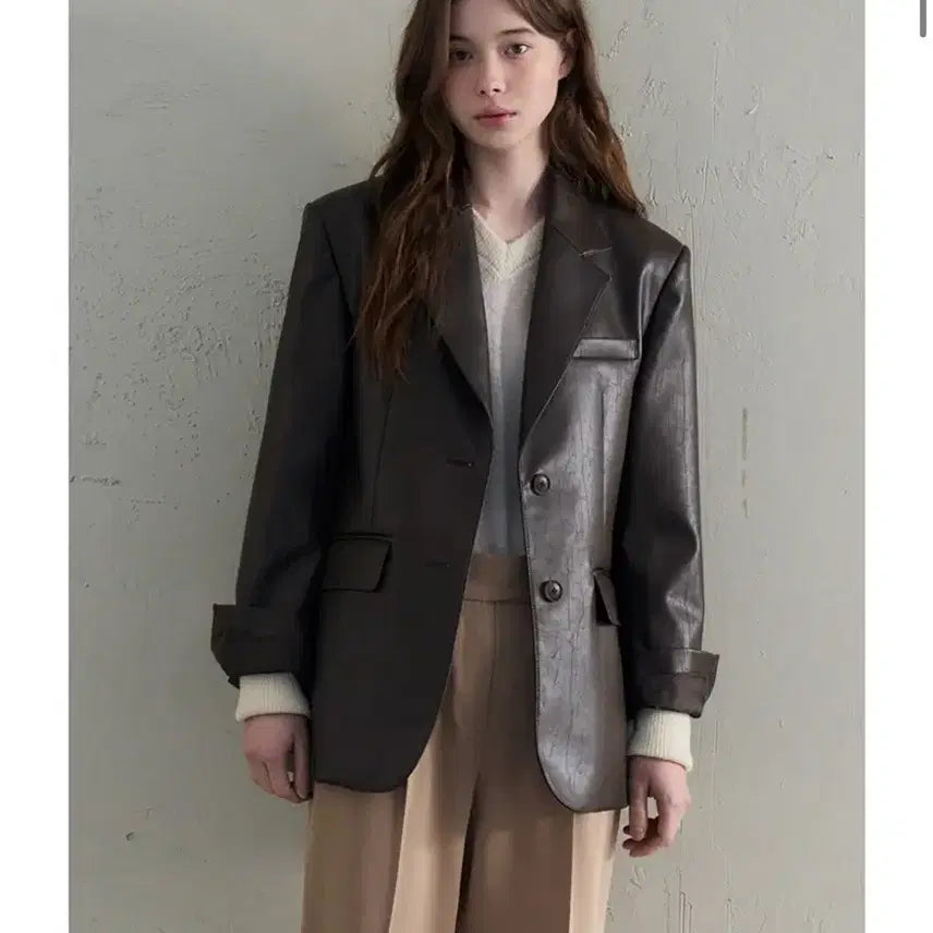 [BUNJANG] Drawfit Women's Leather Oversized Blazer / 드로우핏 여성 가죽자켓(M)