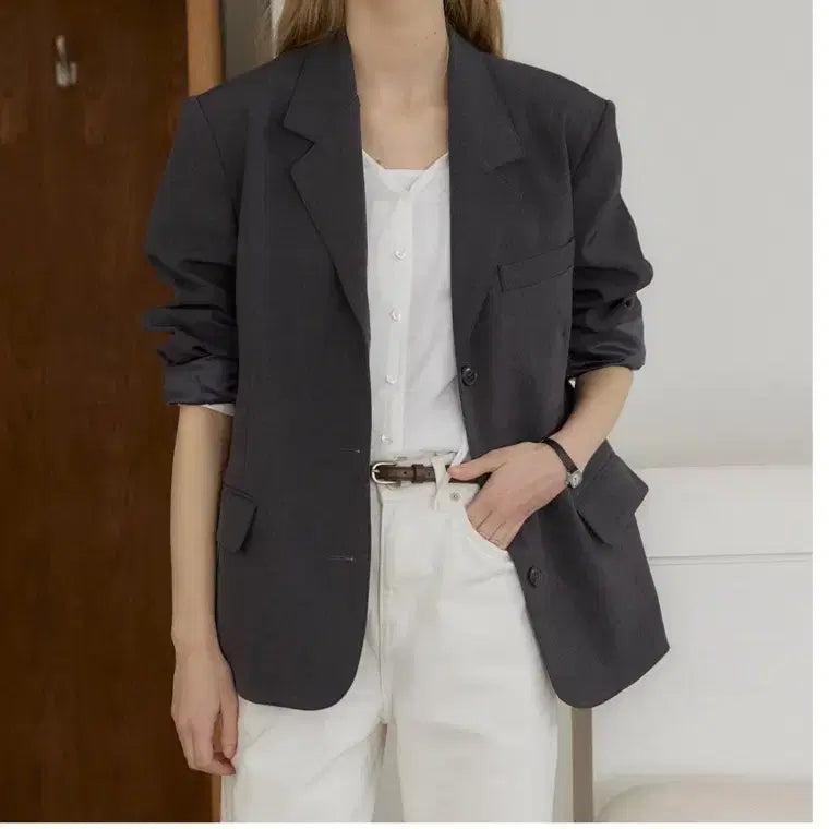 [BUNJANG] Ourhope Signature Single Button Jacket - Charcoal / (새상품)아워호프 시그니처 싱글 버튼 자켓 - Charcoal