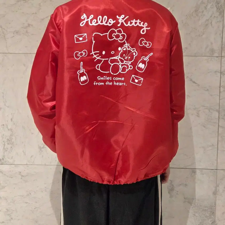 [BUNJANG] Kitty Red Polyester Unlined Coach Jacket / 키티 레드 폴리에스터 언라이닝 코치 재킷