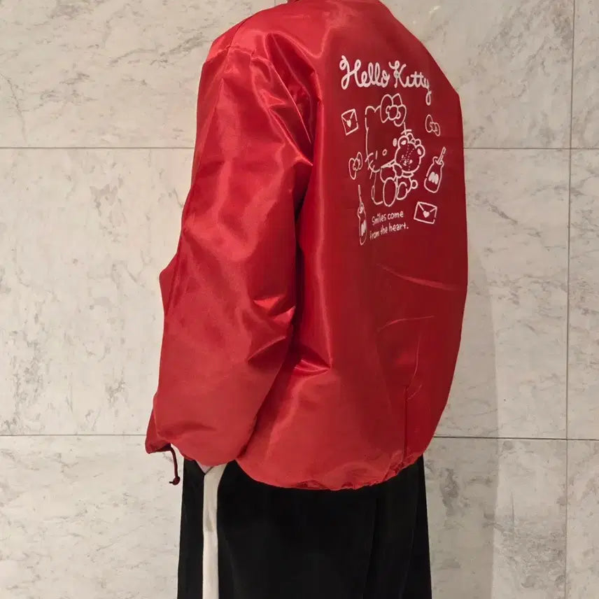 [BUNJANG] Kitty Red Polyester Unlined Coach Jacket / 키티 레드 폴리에스터 언라이닝 코치 재킷