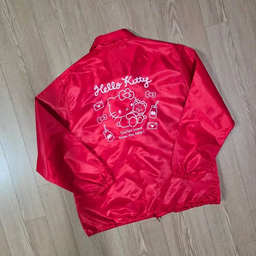 [BUNJANG] Kitty Red Polyester Unlined Coach Jacket / 키티 레드 폴리에스터 언라이닝 코치 재킷