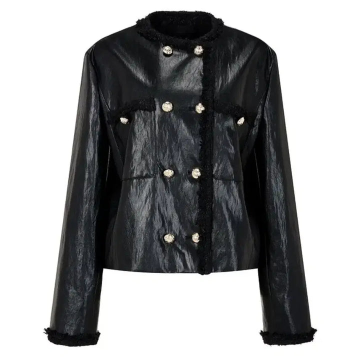 [BUNJANG] VOV Tweed Trim Double Leather Jacket / [새상품]보브(VOV ) 트위드 트림 더블 레더 자켓