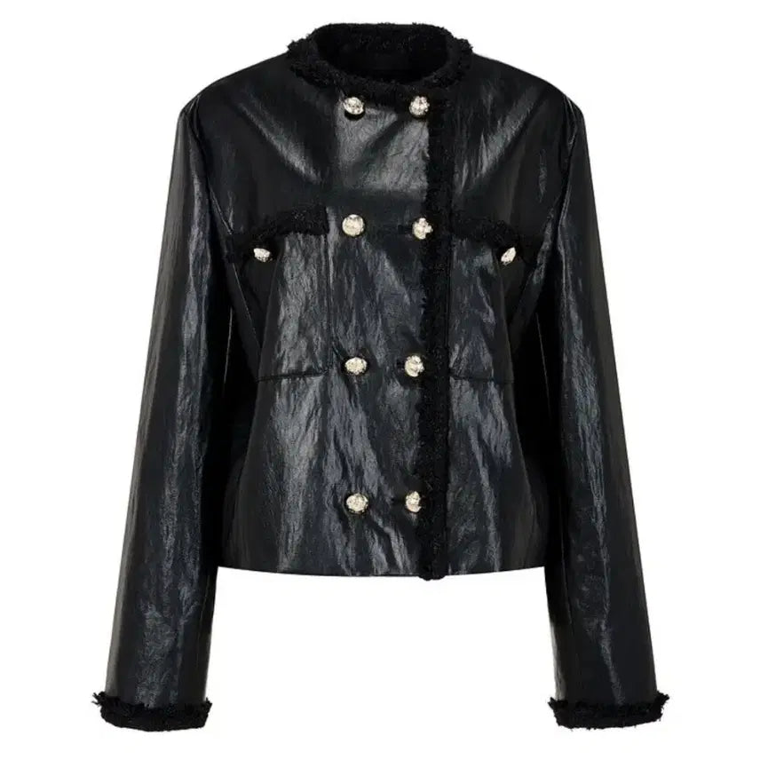 [BUNJANG] VOV Tweed Trim Double Leather Jacket / [새상품]보브(VOV ) 트위드 트림 더블 레더 자켓