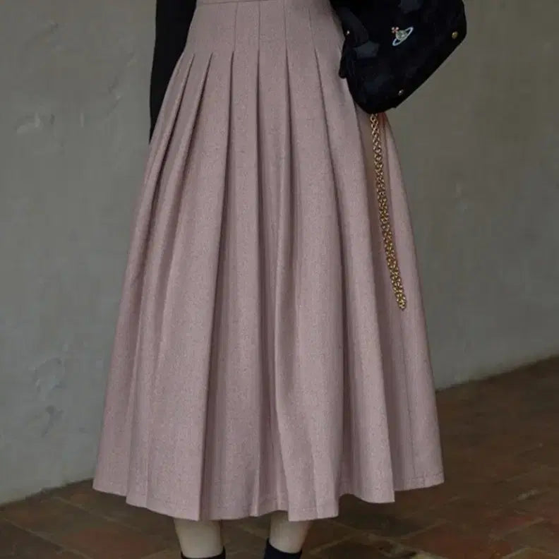 [BUNJANG] LeSsentiels Pink Pleated A-Line Wool Skirt / 르썽스 핑크 플리츠 A라인 울스커트