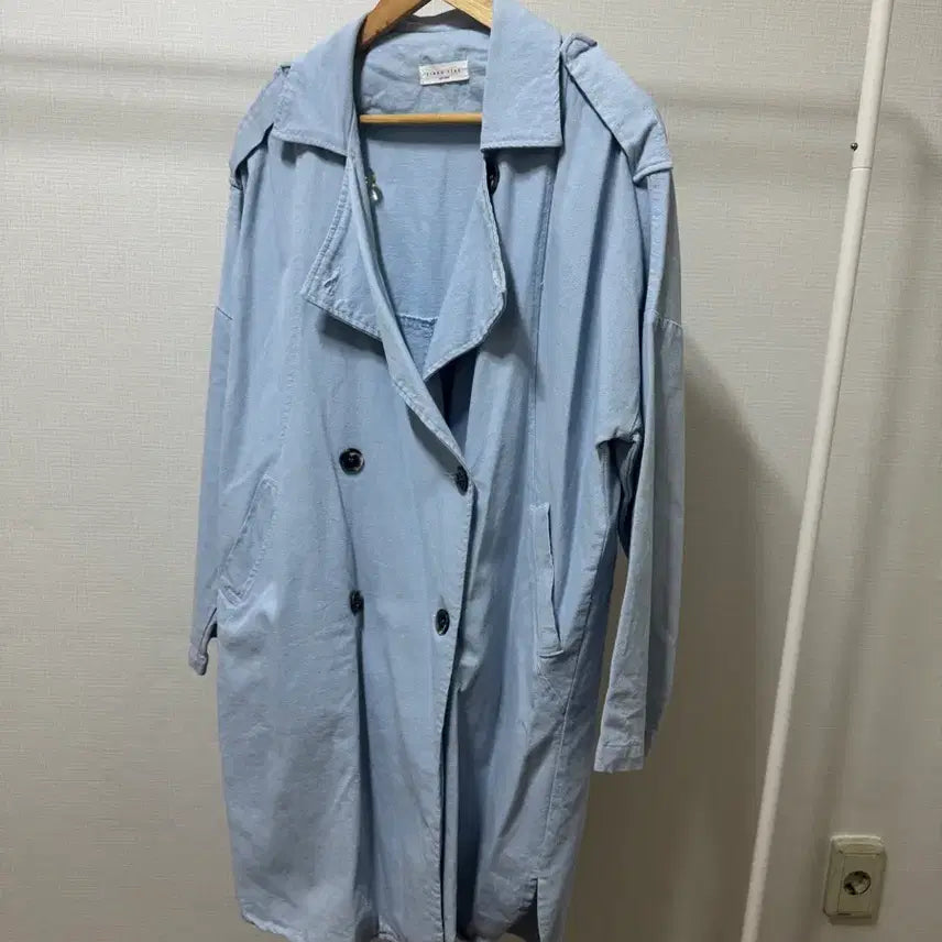 [BUNJANG] Lingo Star Long Trench Coat Sky Blue / 링고스타 롱 트렌치코트 스카이블루