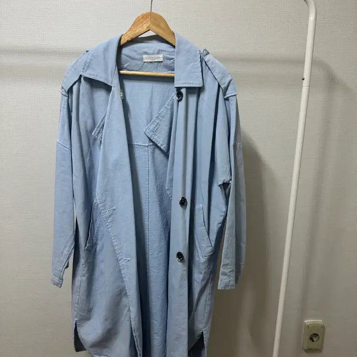 [BUNJANG] Lingo Star Long Trench Coat Sky Blue / 링고스타 롱 트렌치코트 스카이블루