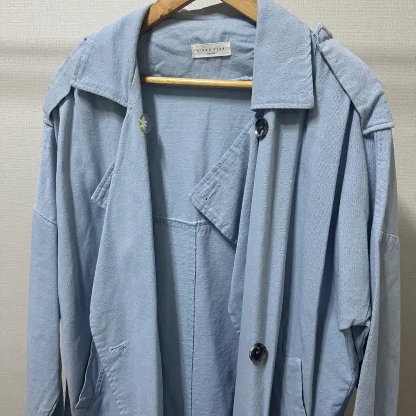 [BUNJANG] Lingo Star Long Trench Coat Sky Blue / 링고스타 롱 트렌치코트 스카이블루