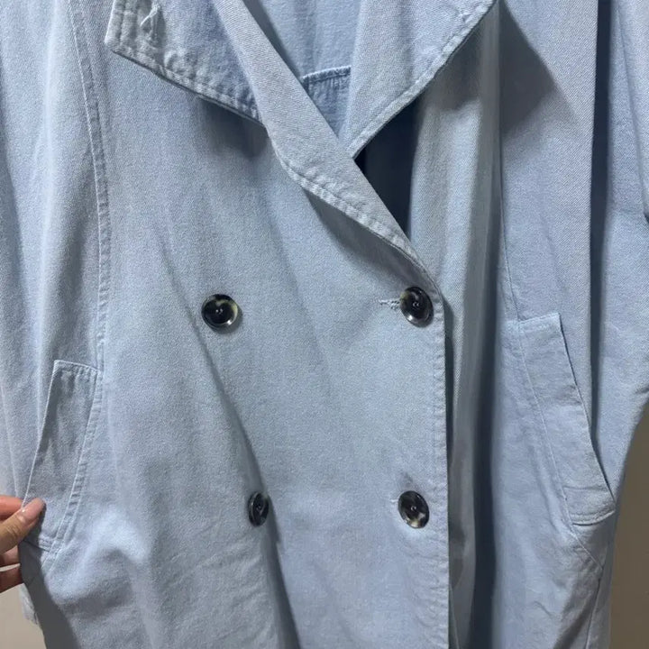 [BUNJANG] Lingo Star Long Trench Coat Sky Blue / 링고스타 롱 트렌치코트 스카이블루