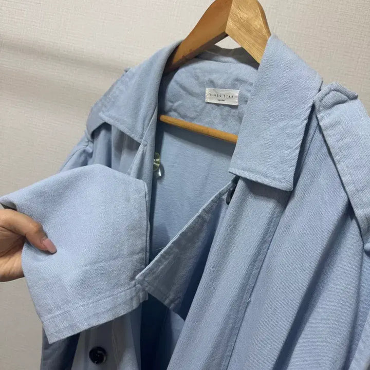 [BUNJANG] Lingo Star Long Trench Coat Sky Blue / 링고스타 롱 트렌치코트 스카이블루