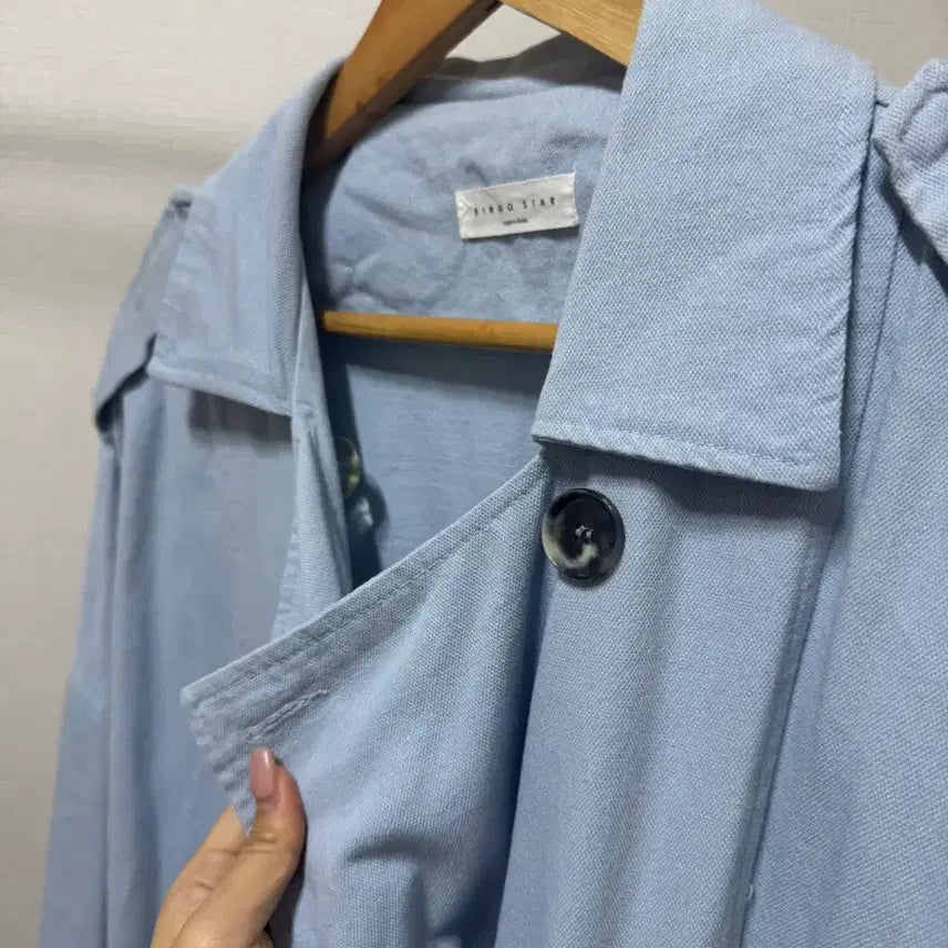 [BUNJANG] Lingo Star Long Trench Coat Sky Blue / 링고스타 롱 트렌치코트 스카이블루