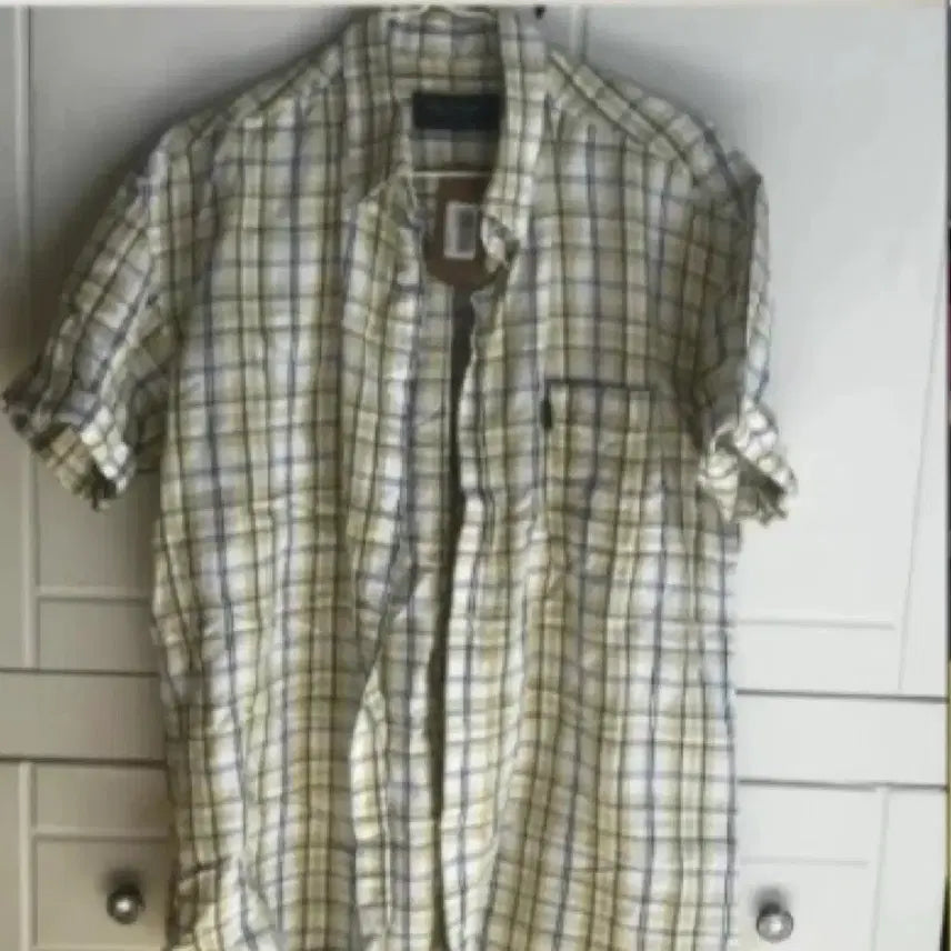 [BUNJANG] Vintage Check Yellow Short Sleeve Shirt / 구제 빈티지 체크 옐로우 반팔 셔츠