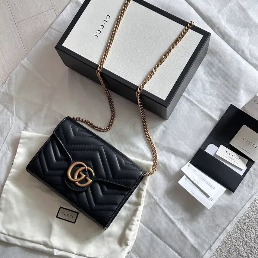 [BUNJANG] Gucci Marmont Mini Chain Bag - Black / 구찌 마몽 체인 미니백 블랙 풀박스