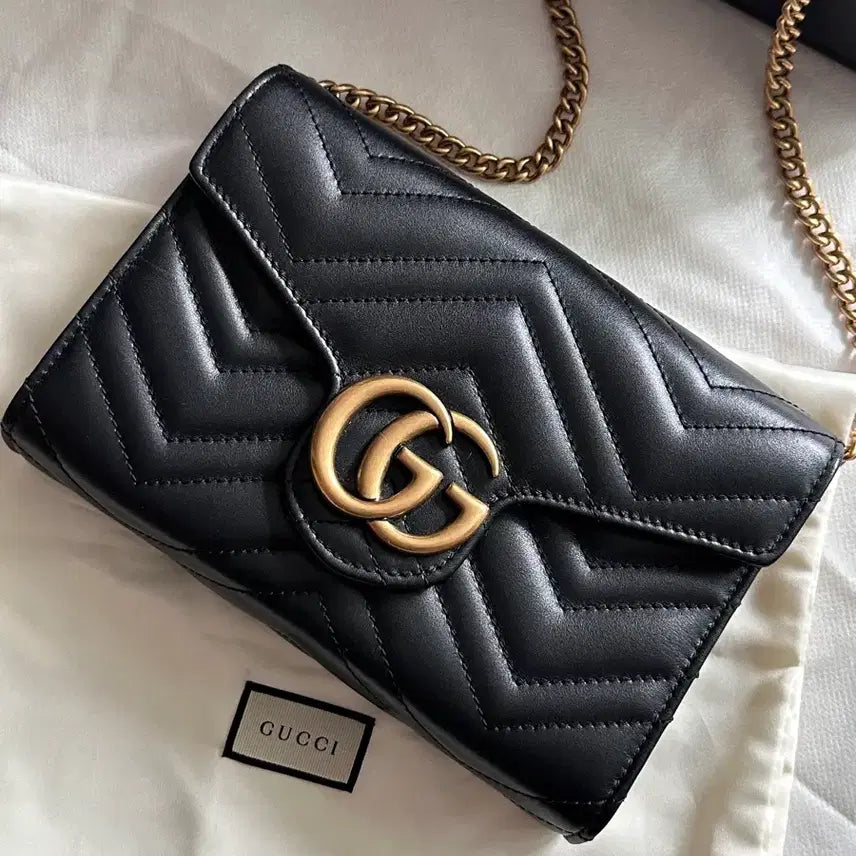 [BUNJANG] Gucci Marmont Mini Chain Bag - Black / 구찌 마몽 체인 미니백 블랙 풀박스