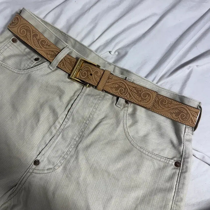 [BUNJANG] Vintage Western Embossed Leather Belt / 빈티지 웨스턴 엠보싱 레더 벨트