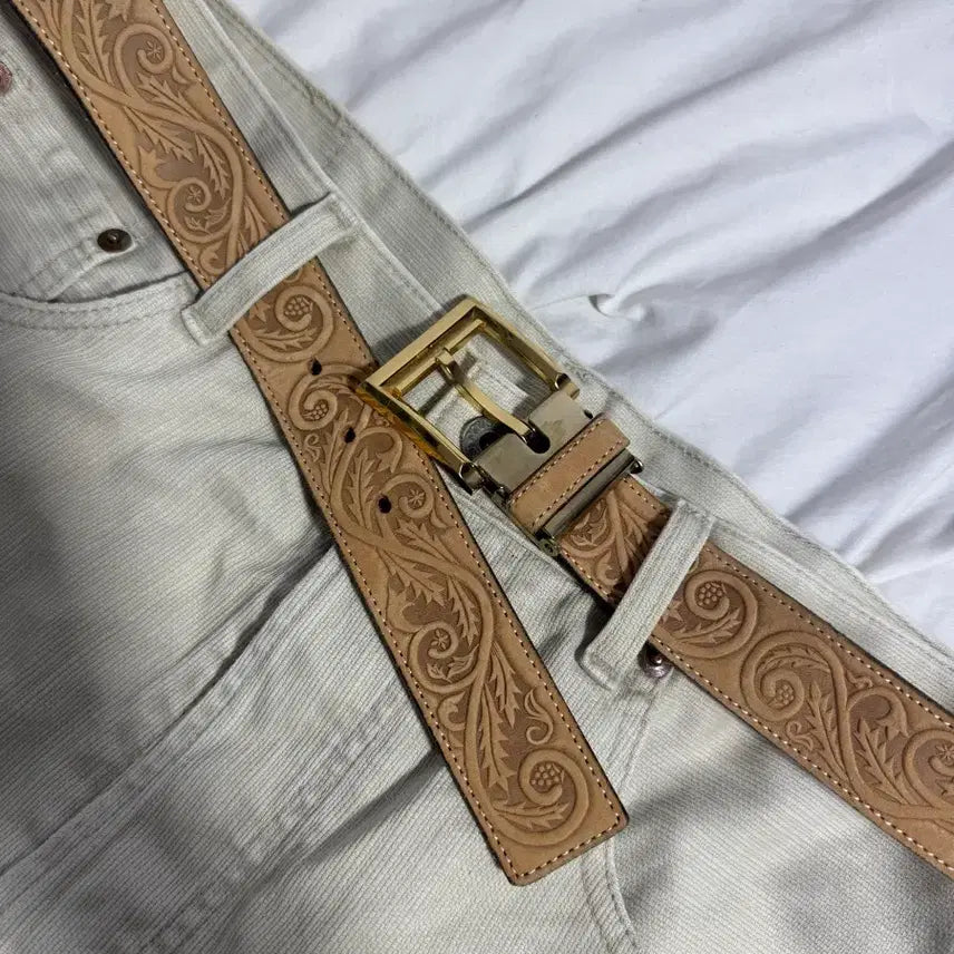 [BUNJANG] Vintage Western Embossed Leather Belt / 빈티지 웨스턴 엠보싱 레더 벨트