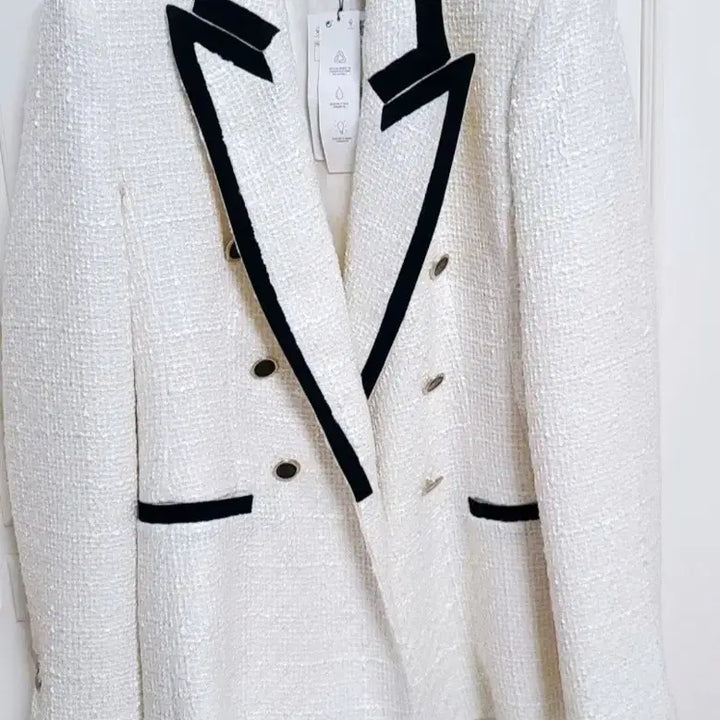 [BUNJANG] ZARA White Tweed Color Block Jacket M / ZARA자라 화이트 트위드 배색 자켓 m 새상품