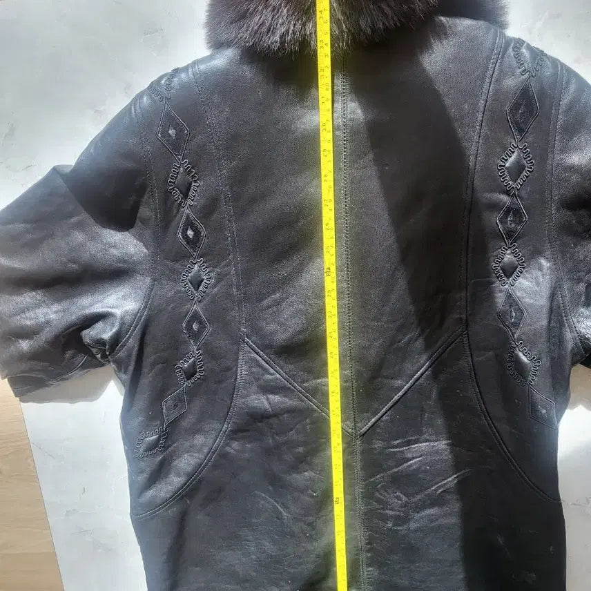 [BUNJANG] Black Fox Fur Leather Half Coat / 블랙 폭스퍼 양가죽 하프코트