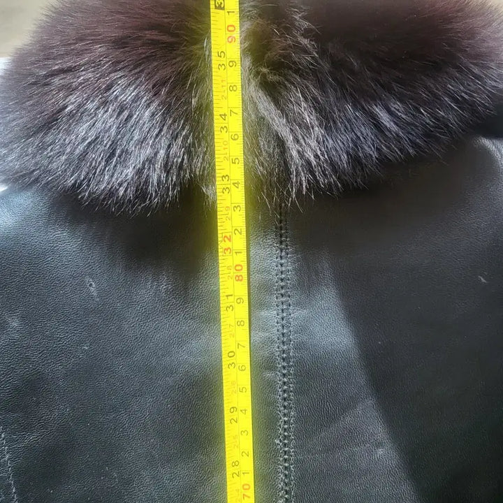 [BUNJANG] Black Fox Fur Leather Half Coat / 블랙 폭스퍼 양가죽 하프코트