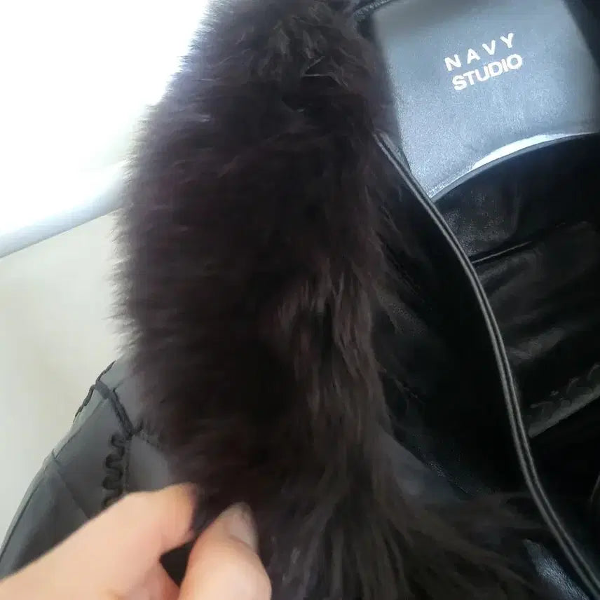 [BUNJANG] Black Fox Fur Leather Half Coat / 블랙 폭스퍼 양가죽 하프코트