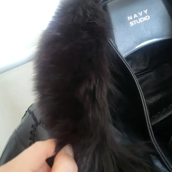 [BUNJANG] Black Fox Fur Leather Half Coat / 블랙 폭스퍼 양가죽 하프코트