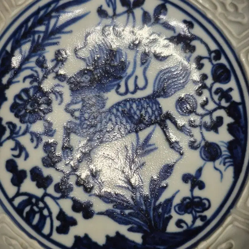 [BUNJANG] White Porcelain Qing Dynasty Cup / 청화 백자 기린 죽절 고족배