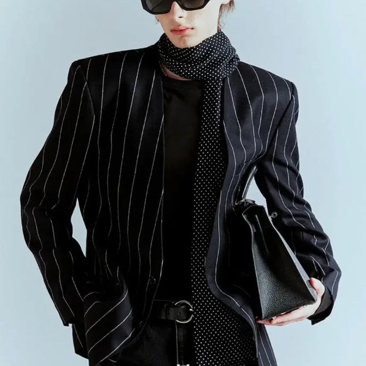 [BUNJANG] Dude Nine Carry Over Stripe Lapelless Jacket / 듀드나인 캐리오버 스트라이프 노카라 자켓 팝니다