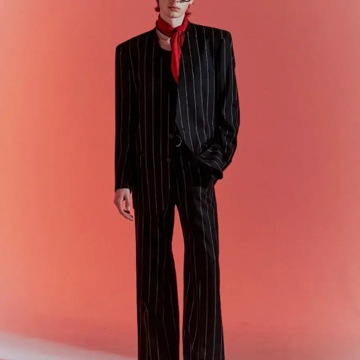 [BUNJANG] Dude Nine Carry Over Stripe Lapelless Jacket / 듀드나인 캐리오버 스트라이프 노카라 자켓 팝니다