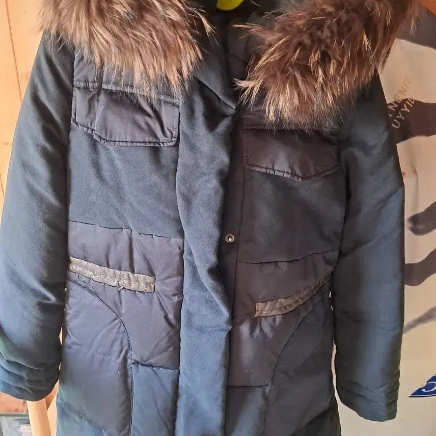 [BUNJANG] Benetton Fur Hooded Padded Jacket / 베네통 퍼 후드 패딩 네이비