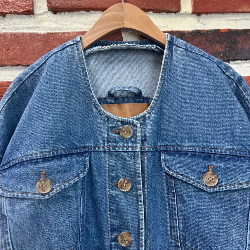 [BUNJANG] Regina No Collar Denim Jacket / (XS)레지나표 노카라 데님 자켓